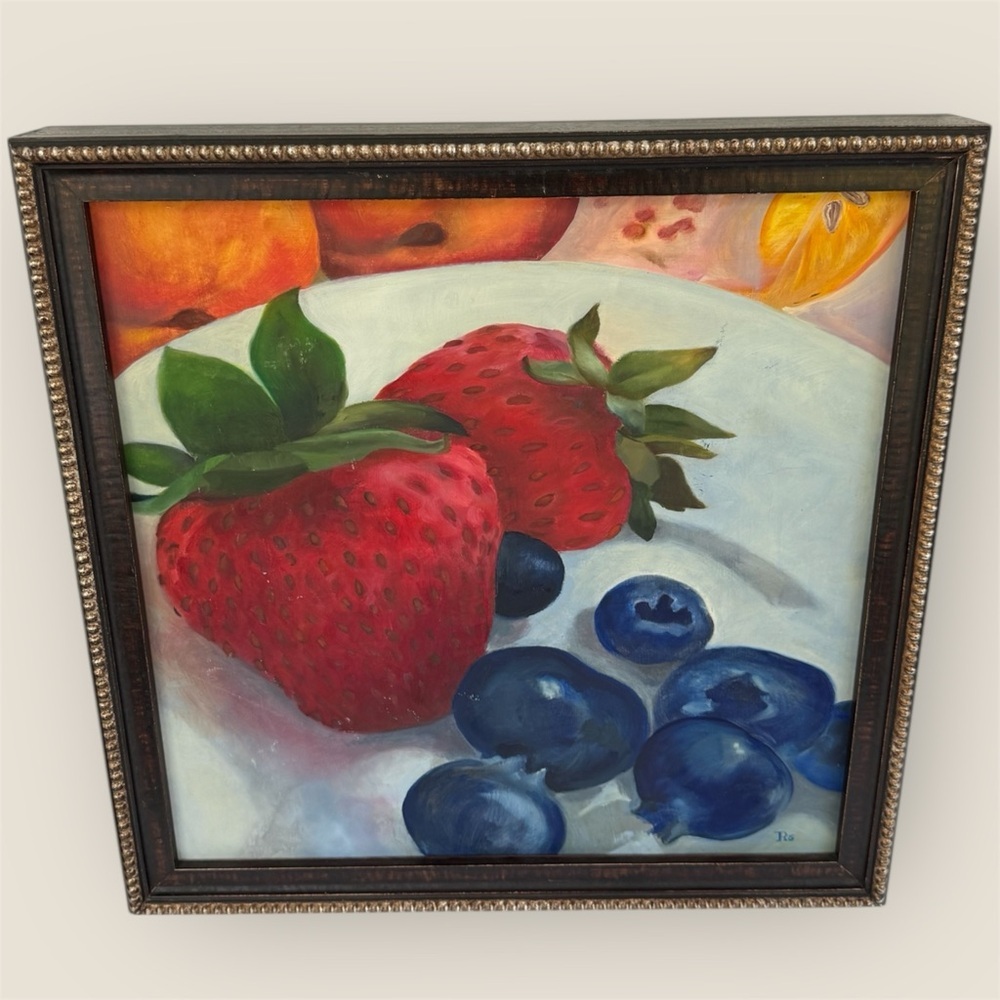 Original Artwork Painting Strawberries and Blueberries Professionally Framed